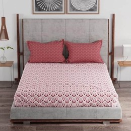 Trident 120 TC 100% Cotton Double Bedsheet Set (Fall Red)